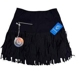 GGblue Luxe Sport Fringe Golf Skort Sz Small Black UPF Stretch Active Pocket NWT